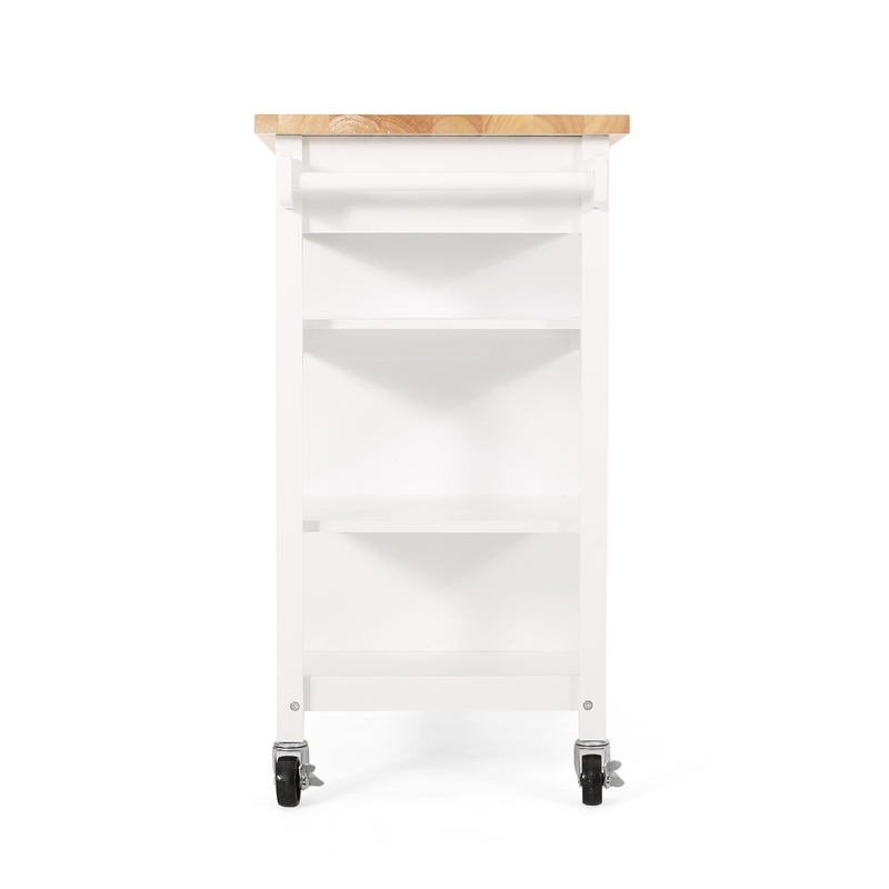 Benjara Alex Rolling Kitchen Island Bar Cart with Shelves- Brown Wood- White