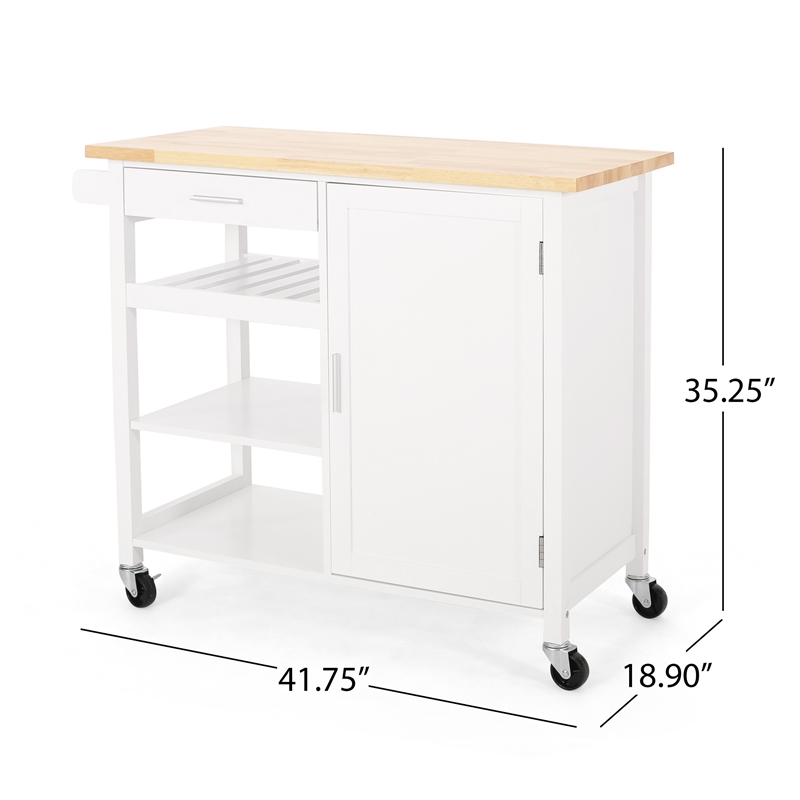 Benjara Alex Rolling Kitchen Island Bar Cart with Shelves- Brown Wood- White