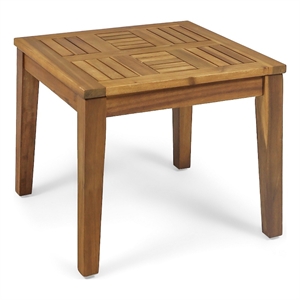 Benjara Bops Outdoor Side End Table- 20&quot Square- Natural Brown Acacia Wood