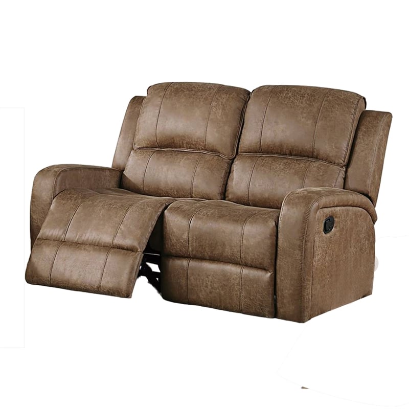 Benjara Charles Manual Recliner Loveseat- Chestnut Brown Faux Leather- 55 Inch