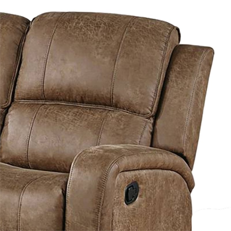 Benjara Charles Manual Recliner Loveseat- Chestnut Brown Faux Leather- 55 Inch