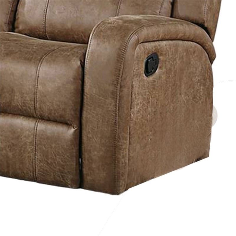 Benjara Charles Manual Recliner Loveseat- Chestnut Brown Faux Leather- 55 Inch