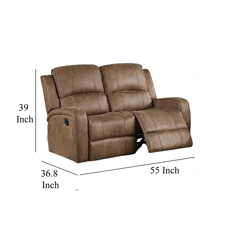 Benjara Charles Manual Recliner Loveseat- Chestnut Brown Faux Leather- 55 Inch