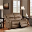 Benjara Charles Manual Recliner Loveseat- Chestnut Brown Faux Leather- 55 Inch