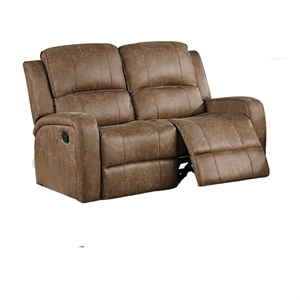 Benjara Charles Manual Recliner Loveseat- Chestnut Brown Faux Leather- 55 Inch