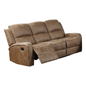 Benjara Charles Manual Recliner Sofa- Chestnut Brown Faux Leather- 78 Inch