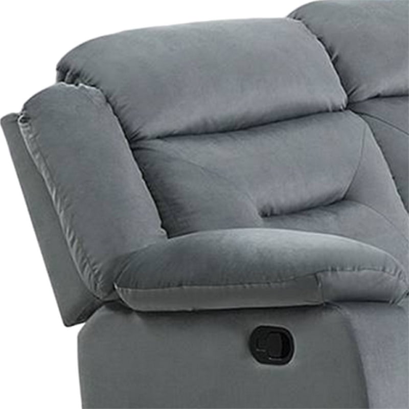 Benjara Niko Manual Recliner Loveseat- Light Gray Velvet- Solid Wood- 60 Inch