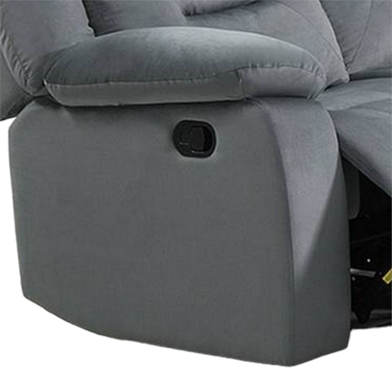 Benjara Niko Manual Recliner Loveseat- Light Gray Velvet- Solid Wood- 60 Inch