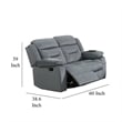 Benjara Niko Manual Recliner Loveseat- Light Gray Velvet- Solid Wood- 60 Inch