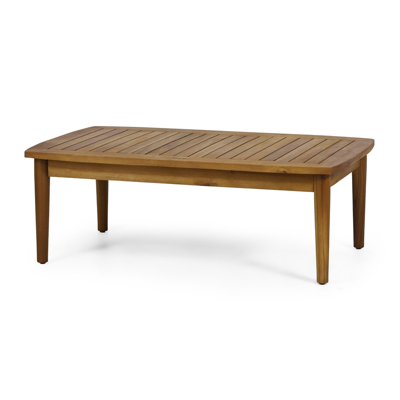 Benjara 2pc Outdoor Loveseat and Table Set- Teal Cushions- Brown Wood Frame