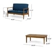Benjara 2pc Outdoor Loveseat and Table Set- Teal Cushions- Brown Wood Frame