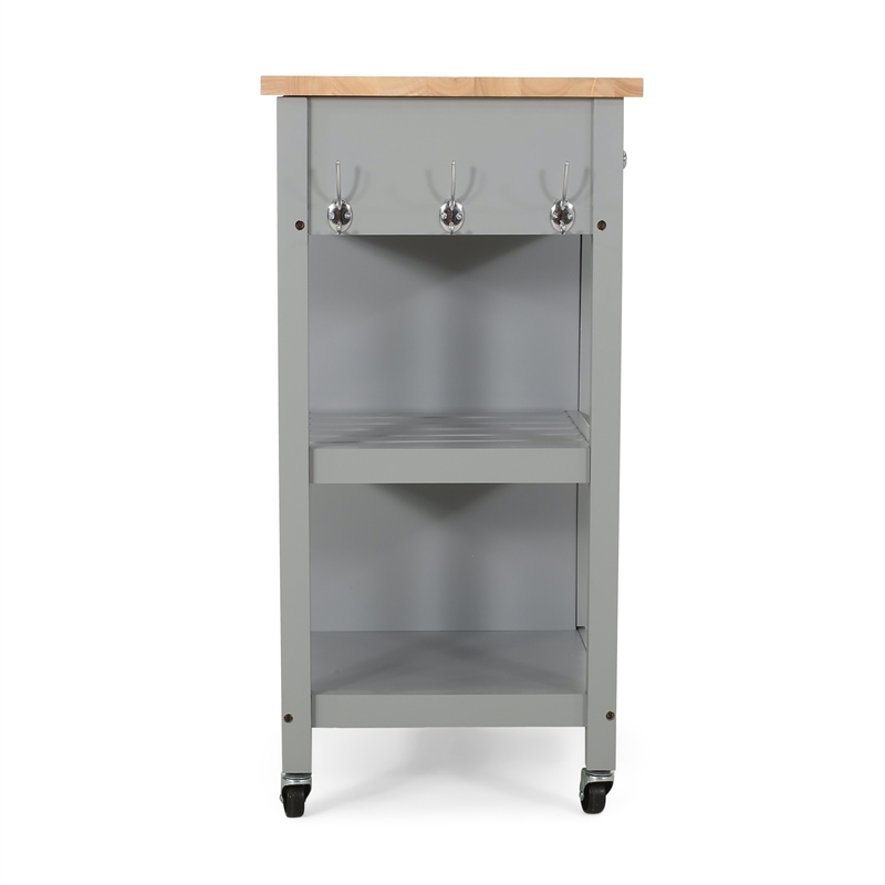 Benjara Rolling Kitchen Island Bar Cart- 1 Glass Door- Gray n Natural Brown