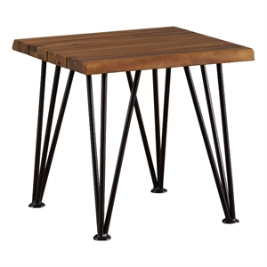 Benjara Zion Outdoor Accent Table- 18&quot Square- Hairpin Legs- Brown Wood