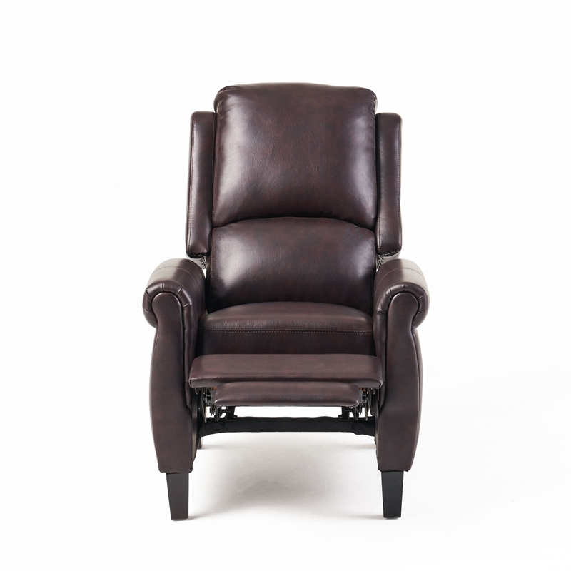 Benjara Manual Recliner Lounge Chair- Burgundy Brown Faux Leather Upholstery