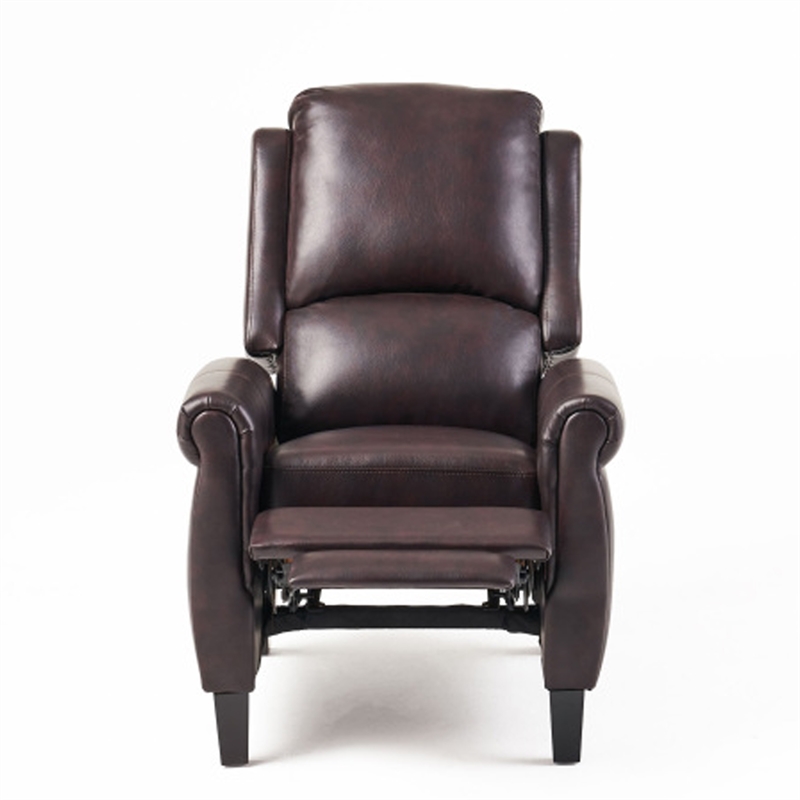 Benjara Manual Recliner Lounge Chair- Burgundy Brown Faux Leather Upholstery