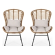Benjara Slay Outdoor Accent Chair Set of 2- 25 Inch- Brown Woven Rattan- Iron