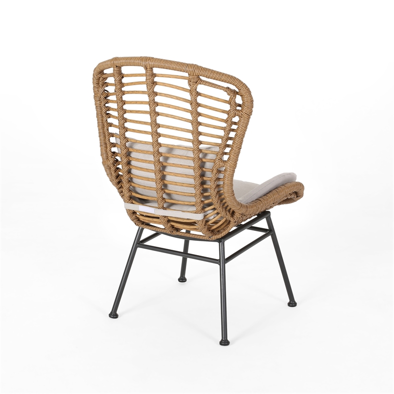 Benjara Slay Outdoor Accent Chair Set of 2- 25 Inch- Brown Woven Rattan- Iron