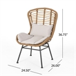 Benjara Slay Outdoor Accent Chair Set of 2- 25 Inch- Brown Woven Rattan- Iron