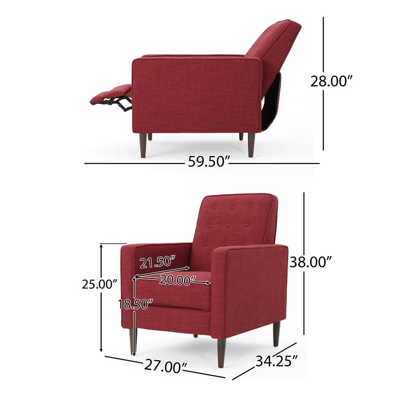 Benjara Dupe Manual Reclining Chair- Button Tufted Design- Red Polyester