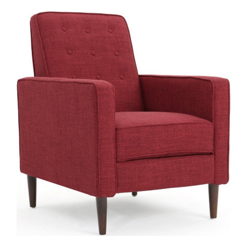 Benjara Dupe Manual Reclining Chair- Button Tufted Design- Red Polyester