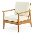 Benjara Accent Club Chair- Ivory Fabric Cushions- Brown Acacia Wood Frame