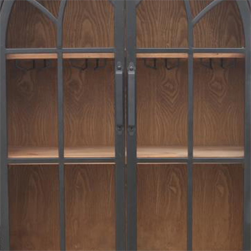 Benjara Veria Curio Wine Bar Cabinet- 2 Glass Arch Doors- Matte Black 71 Inch