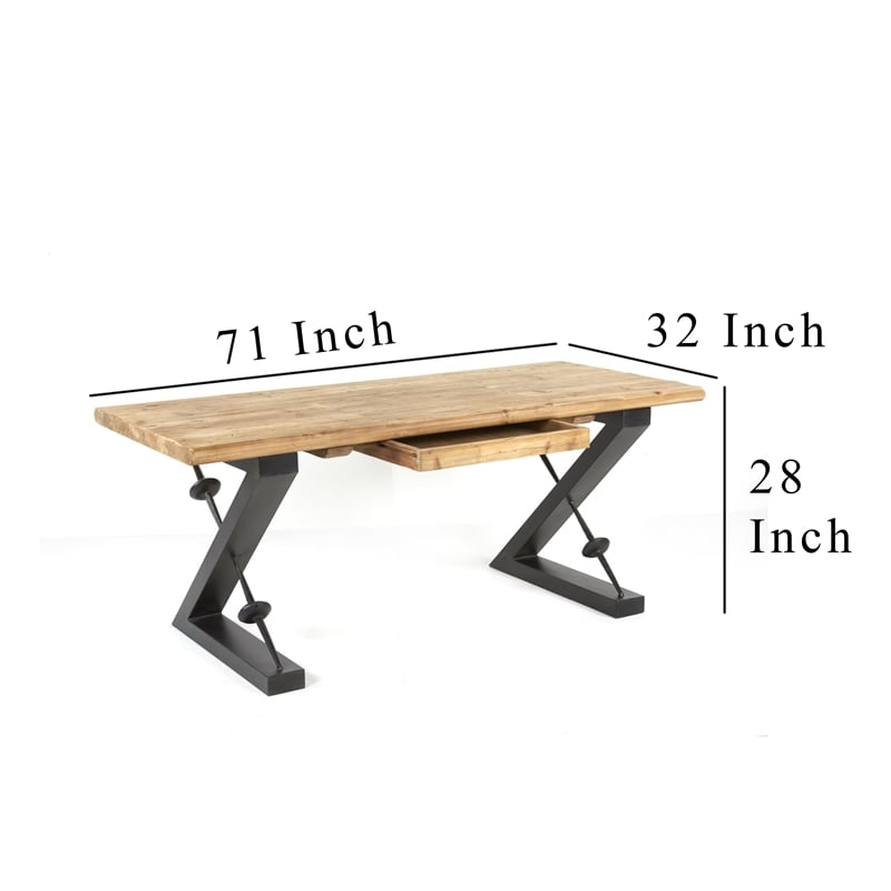 Benjara Meya Office Desk- Z Shaped Black Iron Base- 71