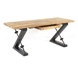 Benjara Meya Office Desk- Z Shaped Black Iron Base- 71&quot Rectangular Top