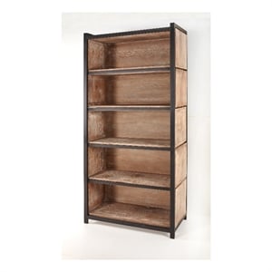 Benjara Ramy Accent Bookcase- Zig Zag Design- 90&quot Black Metal- Gray Brown