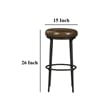 Benjara Mey Counter Stool- Brown Leather Round Seat- Black Forged Iron Base