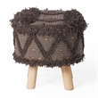 Benjara Footstool Ottoman- Handcrafted Boho Design- Brown Woven Seat- Wood
