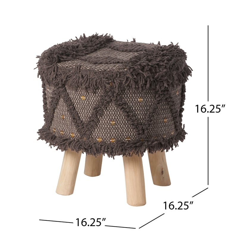 Benjara Footstool Ottoman- Handcrafted Boho Design- Brown Woven Seat- Wood