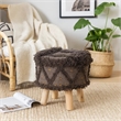 Benjara Footstool Ottoman- Handcrafted Boho Design- Brown Woven Seat- Wood