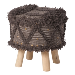 Benjara Footstool Ottoman- Handcrafted Boho Design- Brown Woven Seat- Wood