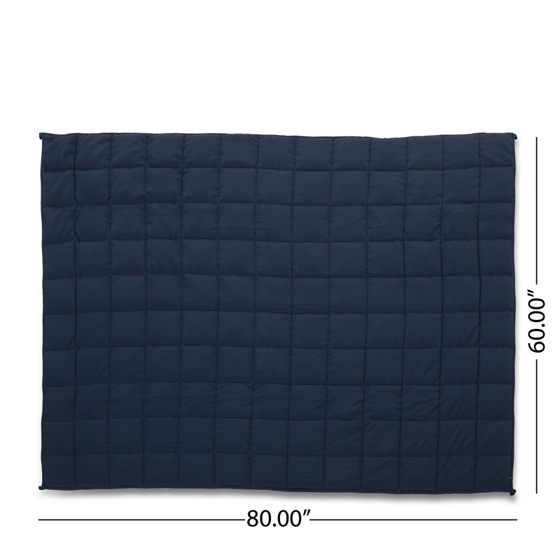 Benjara Blankie 20lbs Weighted Blanket- 60 x 80 Cotton Multilayer- Navy Blue