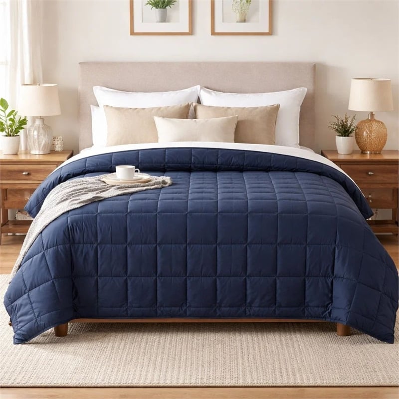 Benjara Blankie 20lbs Weighted Blanket- 60 x 80 Cotton Multilayer- Navy Blue
