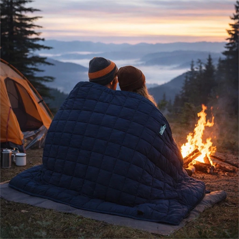 Benjara Blankie 20lbs Weighted Blanket- 60 x 80 Cotton Multilayer- Navy Blue