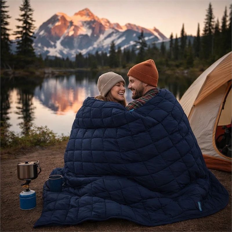 Benjara Blankie 20lbs Weighted Blanket- 60 x 80 Cotton Multilayer- Navy Blue
