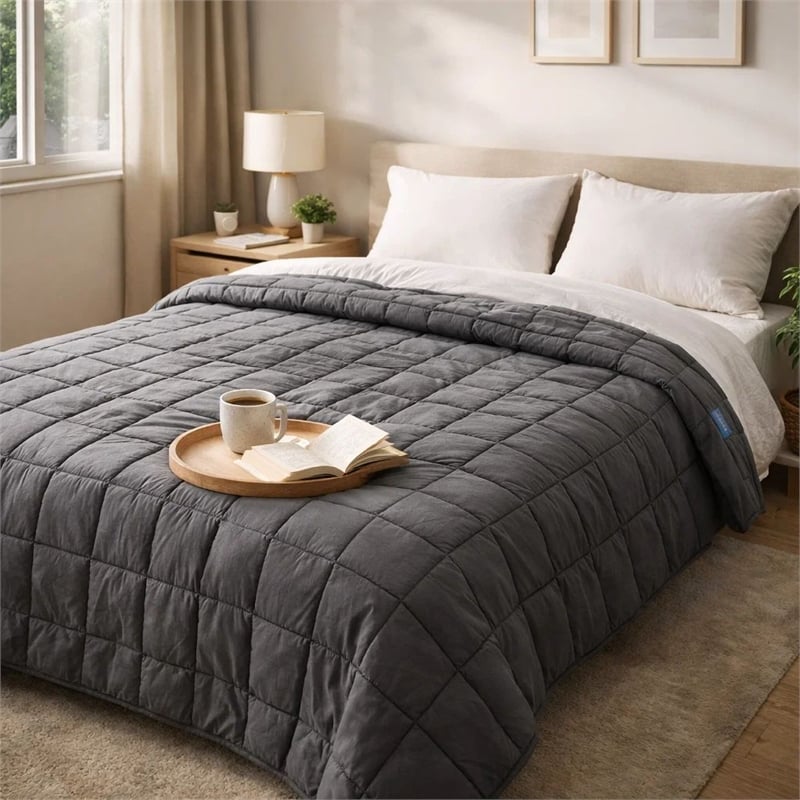 Benjara Blankie 20lbs Weighted Blanket- 60 x 80 Cotton Multilayer- Dark Gray