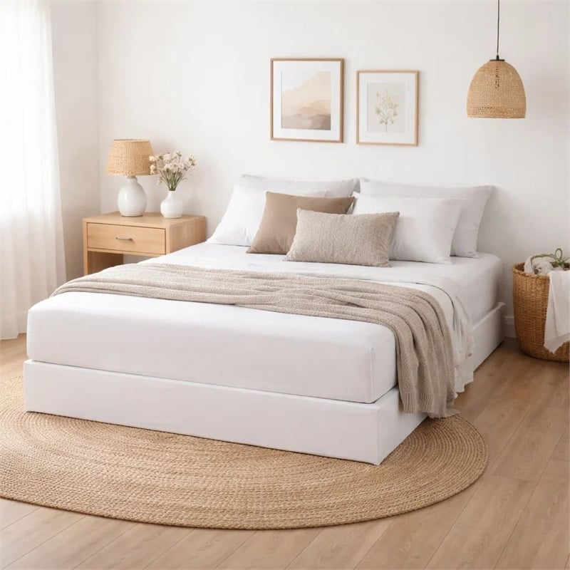 Benjara Swan King Size Mattress Protector- Waterproof Coating- White Polyester