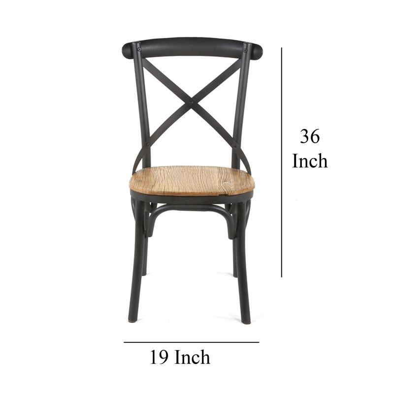 Benjara Vaya Dining Side Chair Set of 2- Rustic Cross Back- Black Iron Frame