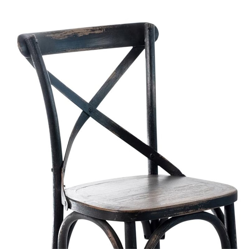 Benjara Puri Dining Side Chair Set of 2- X Shaped Backrest- Reclaimed Black