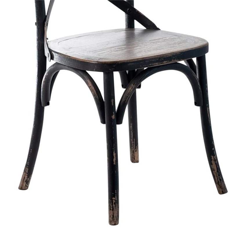Benjara Puri Dining Side Chair Set of 2- X Shaped Backrest- Reclaimed Black