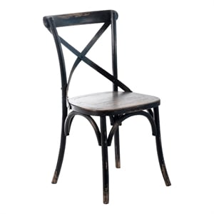 Benjara Puri Dining Side Chair Set of 2- X Shaped Backrest- Reclaimed Black