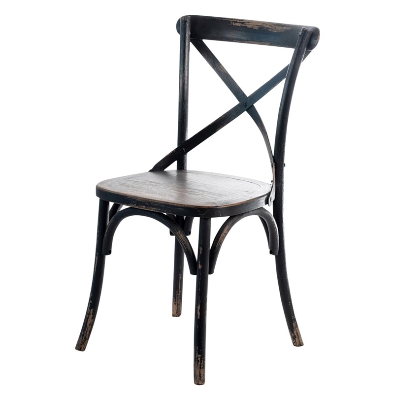 Benjara Puri Dining Side Chair Set of 2- X Shaped Backrest- Reclaimed Black
