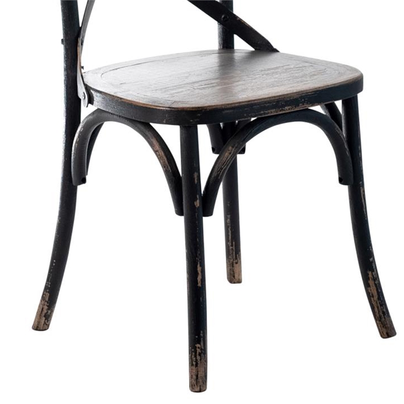 Benjara Puri Dining Side Chair Set of 2- X Shaped Backrest- Reclaimed Black