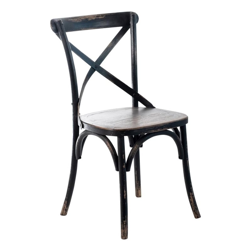 Benjara Puri Dining Side Chair Set of 2- X Shaped Backrest- Reclaimed Black