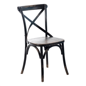 Benjara Puri Dining Side Chair Set of 2- X Shaped Backrest- Reclaimed Black