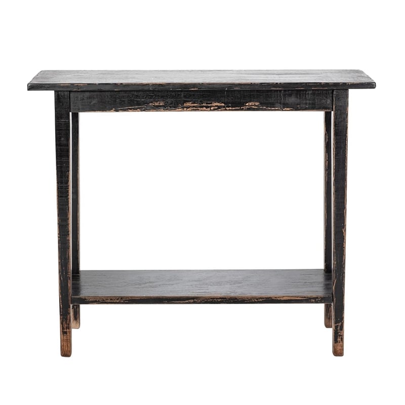 Benjara Duro Sofa Console Table with Open Shelf- Reclaimed Wood- Antique Black