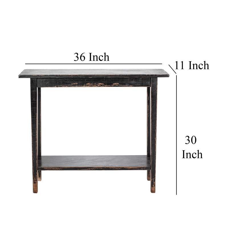 Benjara Duro Sofa Console Table with Open Shelf- Reclaimed Wood- Antique Black